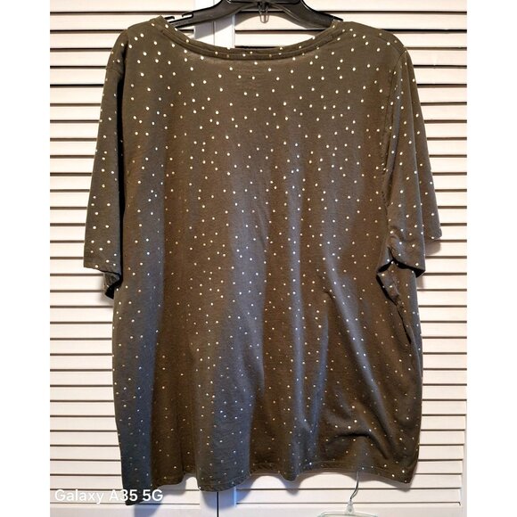 Lane Bryant Perfect Sleeve Tee 22/24 Olive Green With Gold Polka Dots V-Neck Rel - Picture 4 of 5